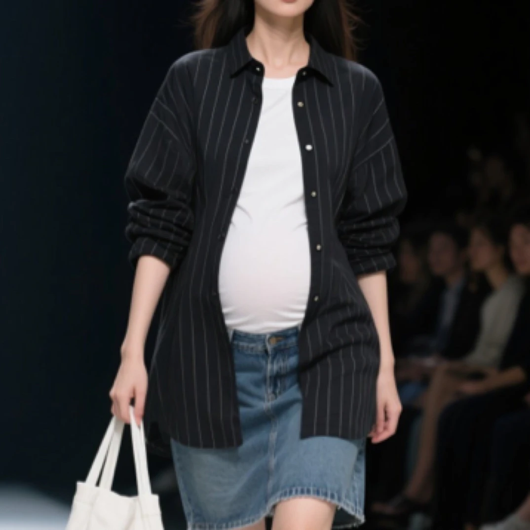 孕妇装2025早秋新款条纹衬衫宽松长袖防晒衬衣