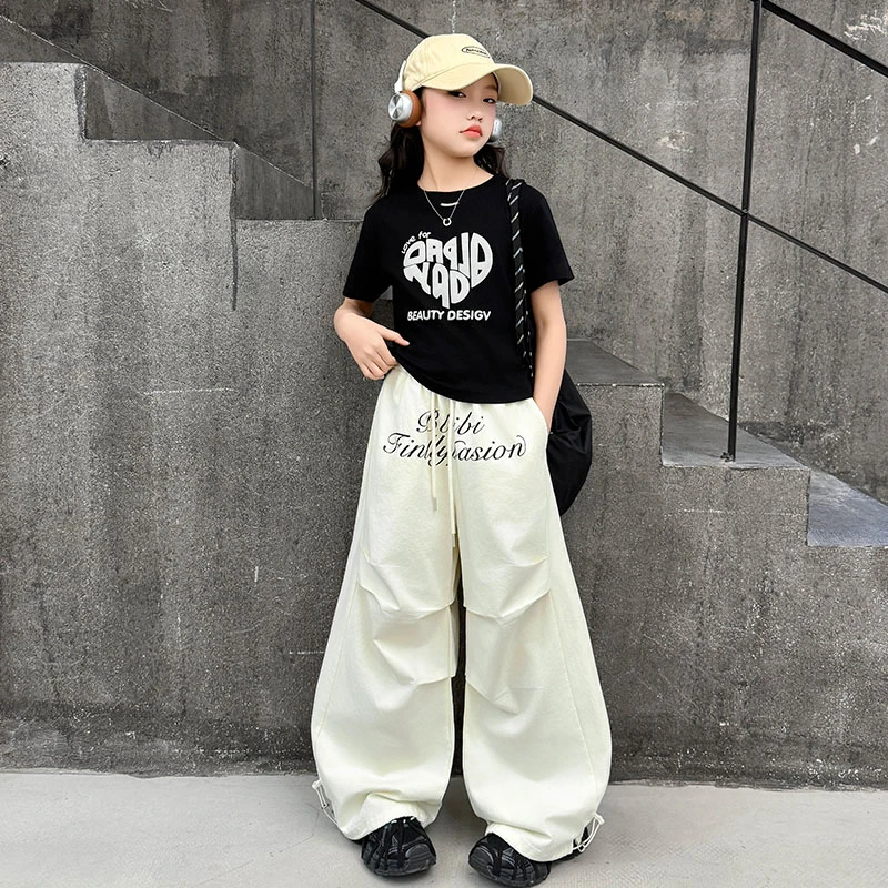 女童夏季洋气短袖长裤套装2025新款儿童韩版宽松休闲两件套中大童