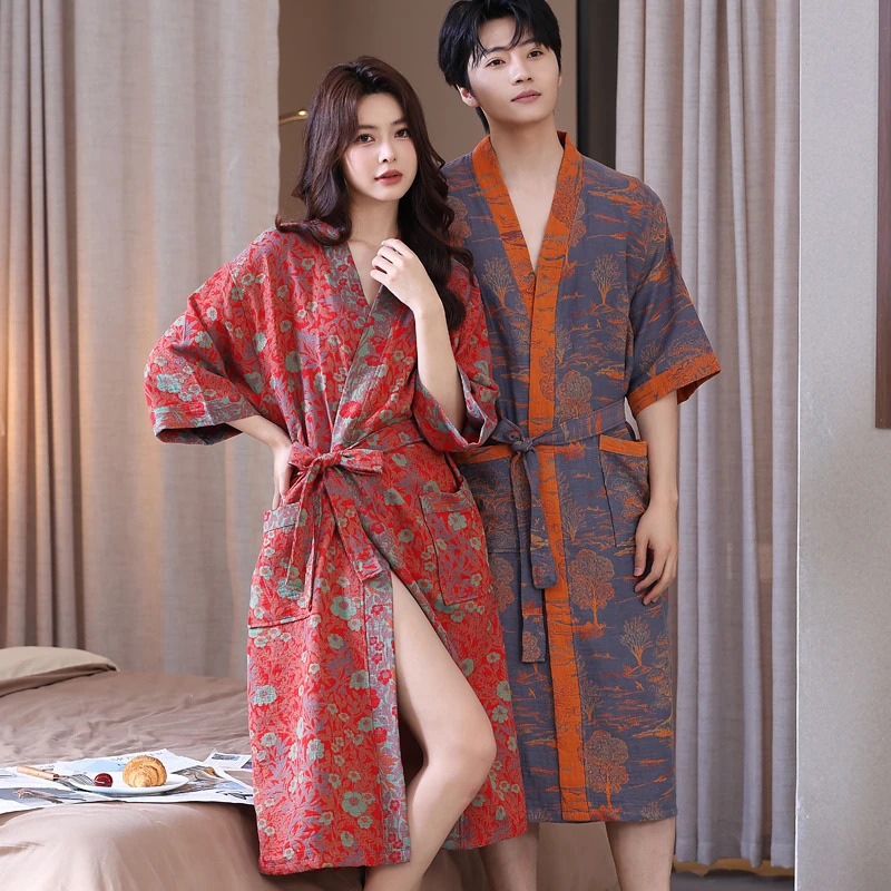 浴袍女纯棉吸水速干浴衣双层纱布情侣可穿式浴巾夏季薄款男士睡袍