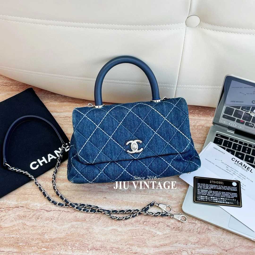 99新 Chanel/香奈儿 牛仔丹宁小号cocohandle27开防尘袋BJM2-7979