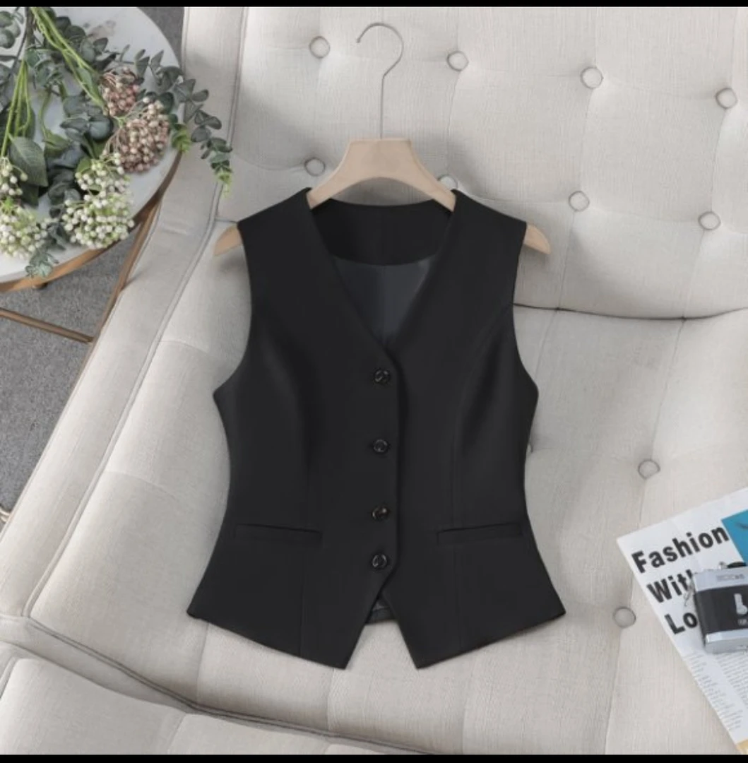 A区C59西装马甲女2025春秋新款修身女款坎肩黑色短款马夹