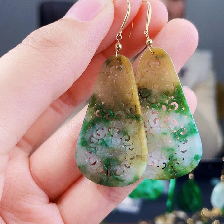 翡翠耳饰18K金镶嵌饰品