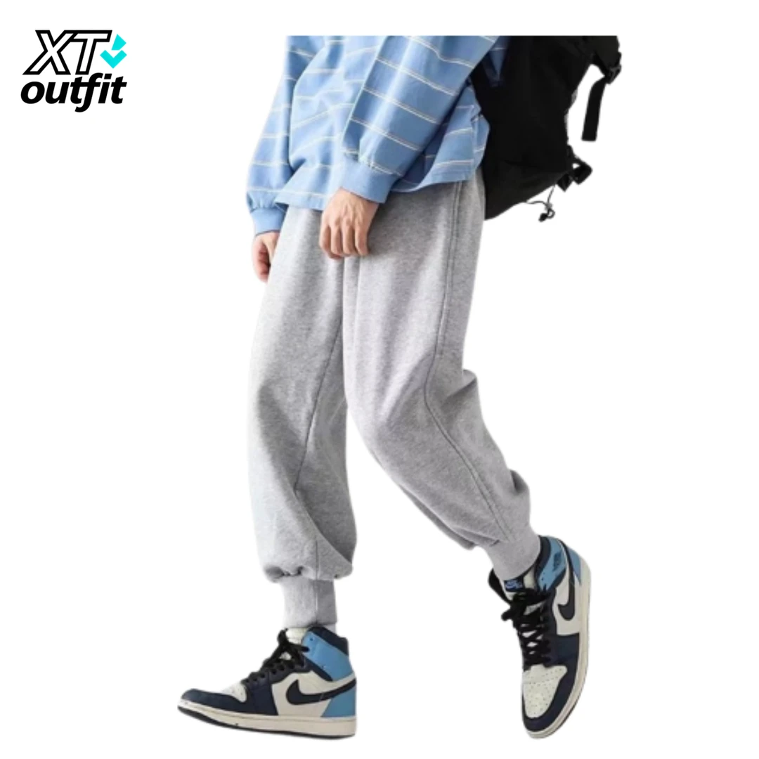 大码灰色卫裤男女束脚运动裤设计感小众哈伦休闲裤子高街潮牌百搭