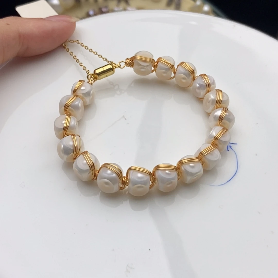 画框钛钢海水珍珠福利炫彩淡水珍珠绕线骰子手链