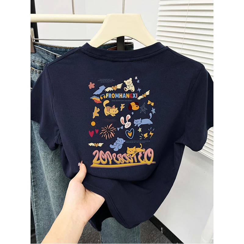 夏季2025年新款正肩短袖T恤衫上衣女韩版百搭显瘦小个子洋气衣服