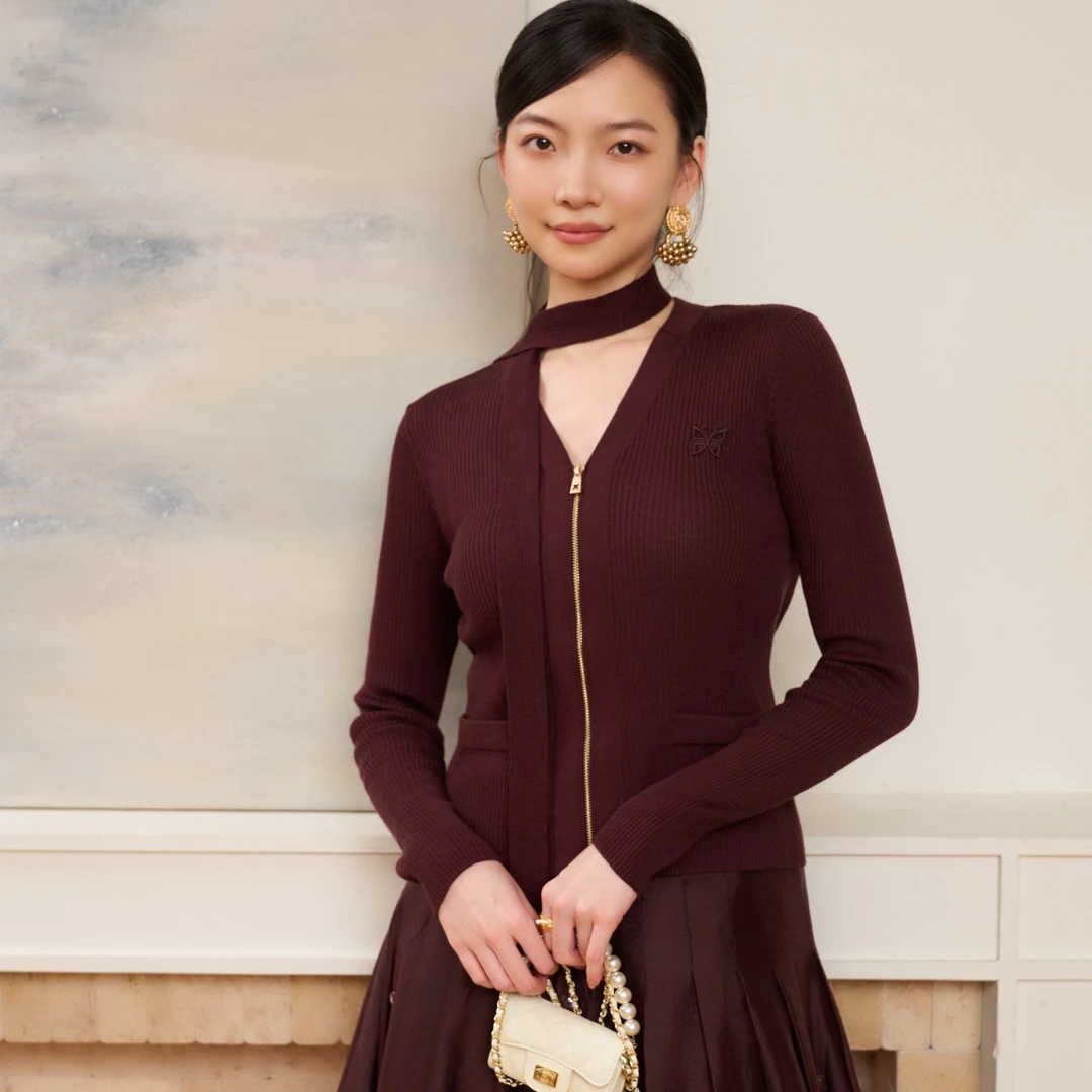 COCOON常规V领轻奢优雅修身显瘦针织开衫312363