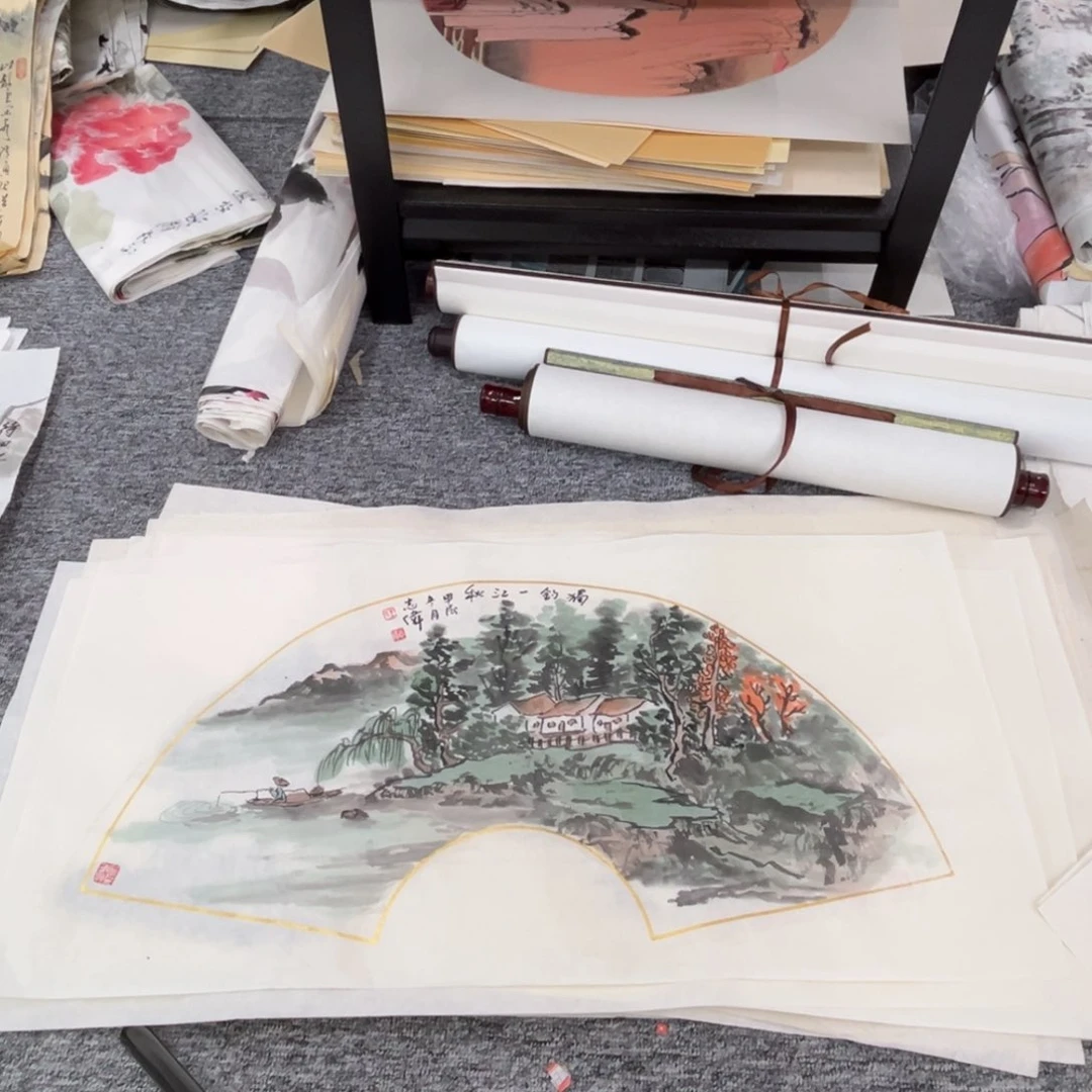 国画王志伟老师33.66扇面绘画