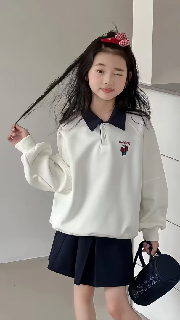 女童卫衣2025春秋季新款韩系Polo领百搭简约洋气宽松上衣潮