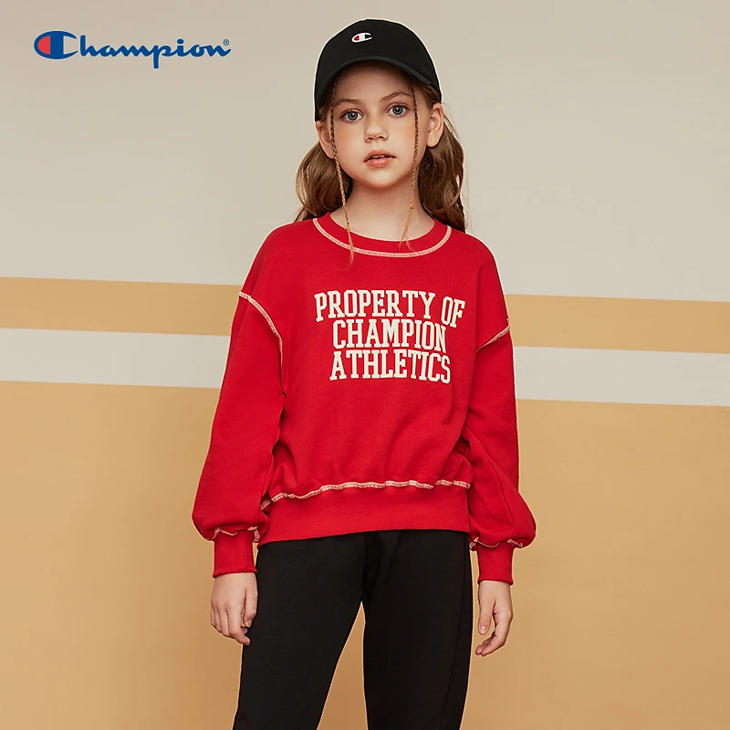 Champion冠军童装秋季简约精致圆领连帽卫衣CKA017
