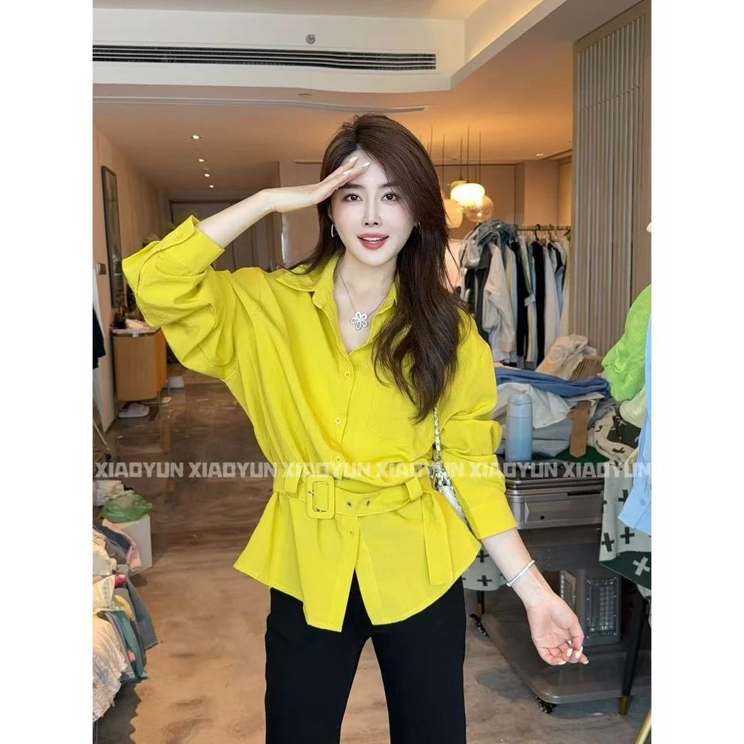 三色腰带衬衣 小允姐姐2025新款时尚气质高级三色腰带衬衣