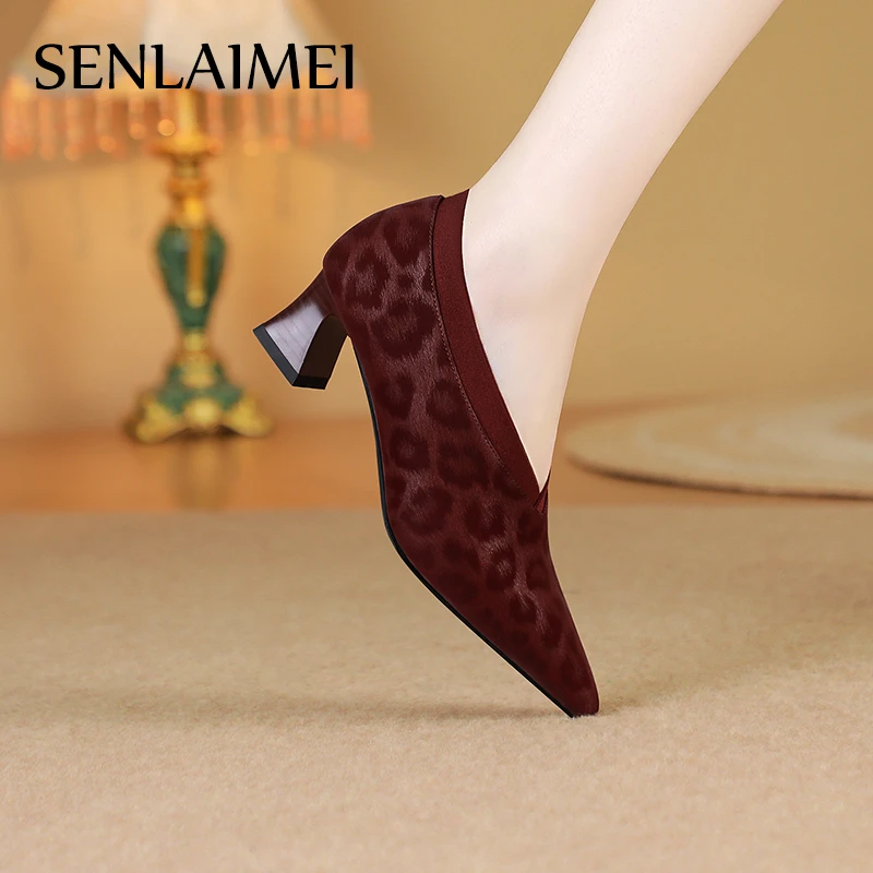 SLM酒红色深口单鞋/牛皮/4cm/33-40/9027喜妈妈真皮女鞋百搭皮鞋