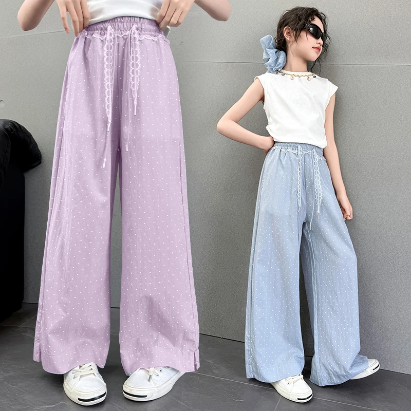 女童夏季裤子2025新款中大童洋气休闲裤儿童时尚夏天波点阔腿裤潮