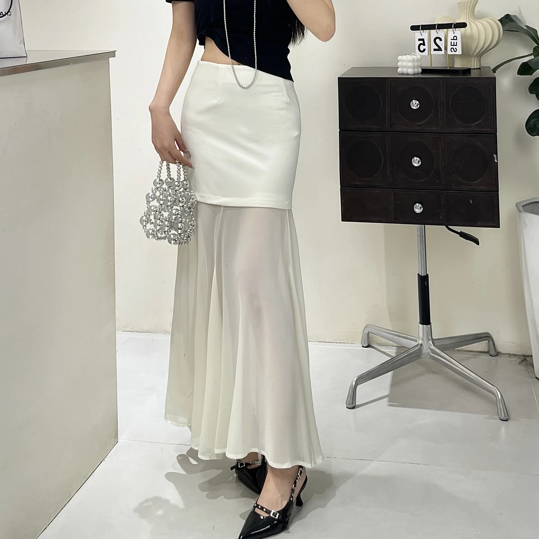 性感网纱半身裙女夏季薄款高腰气质包臀A字裙纯欲屁帘长裙659