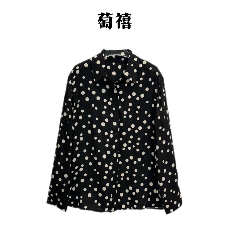 【萄禧-墨白衫】新款真丝高级波点复古时尚休闲衬衫KDN2575