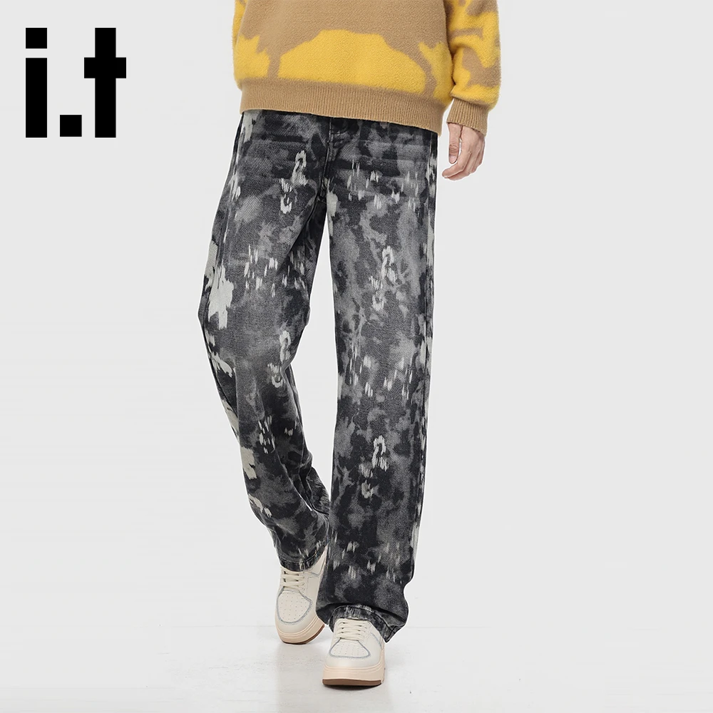 it:CHOCOOLATE美式复古迷彩牛仔裤男款秋季潮牌款直筒阔腿休闲裤