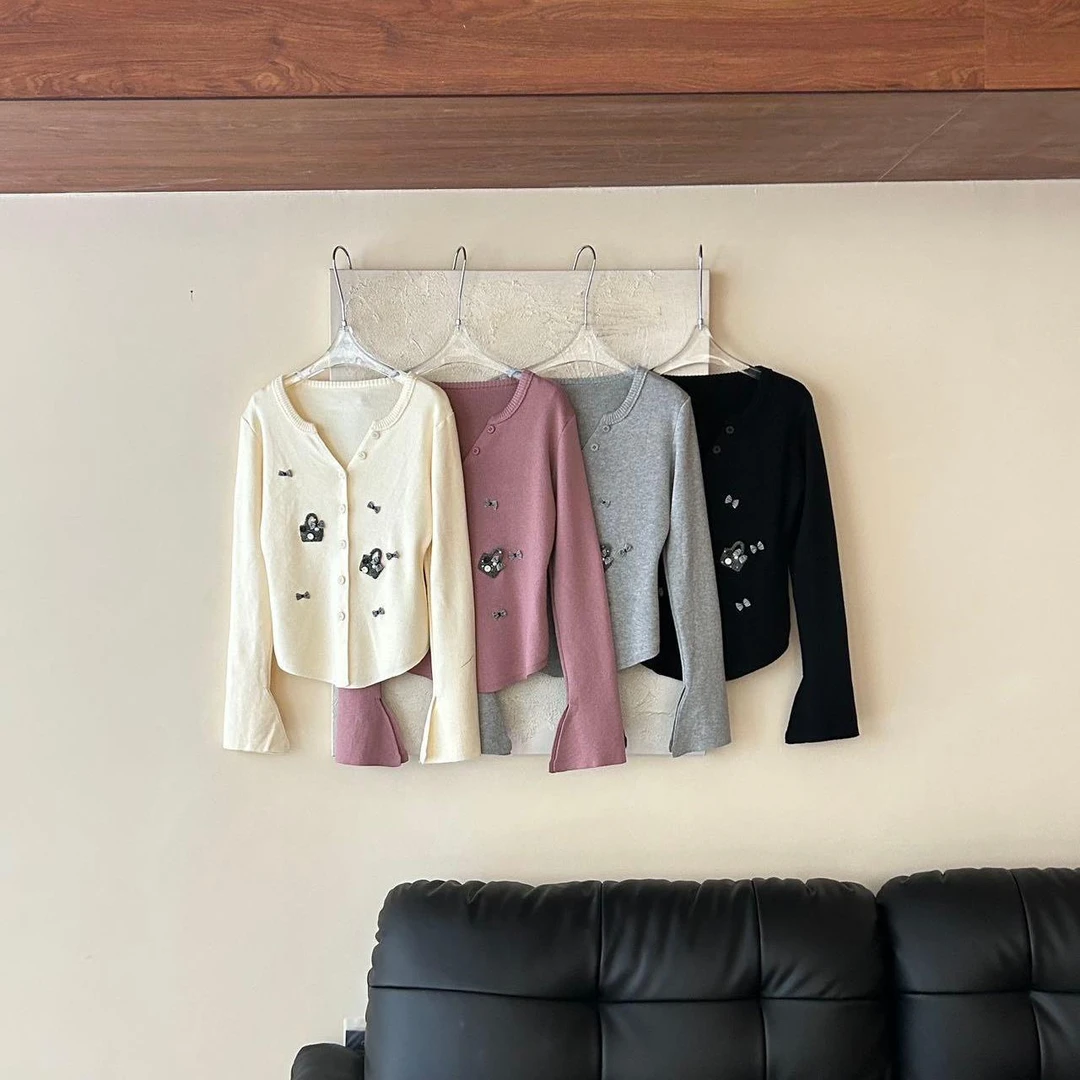 赵小小【富家小女】6576 韩系小众立体蝴蝶结羊毛针织开衫修身上衣