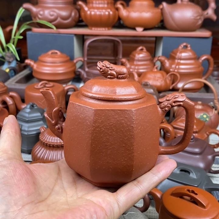 紫砂茶壶八方龙狮380cc原矿梨皮朱泥特价