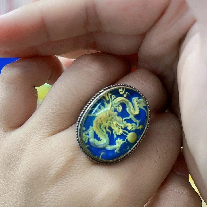 琥珀银S925镶嵌颈饰戒指