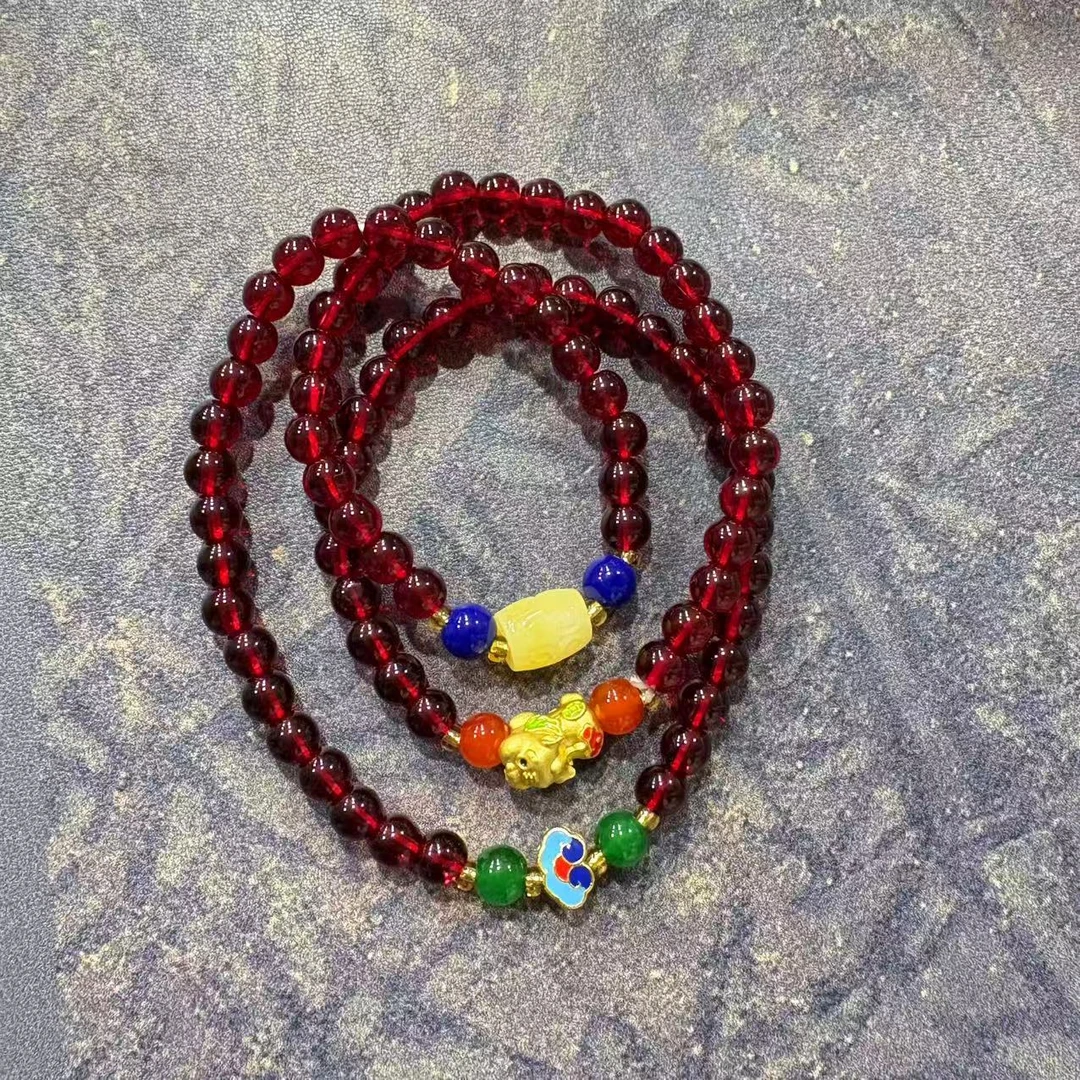 S1125-石榴石双圈+隔珠+配饰