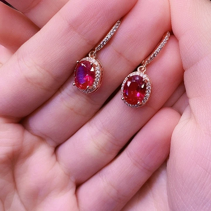 耳饰银S925镶嵌红宝石