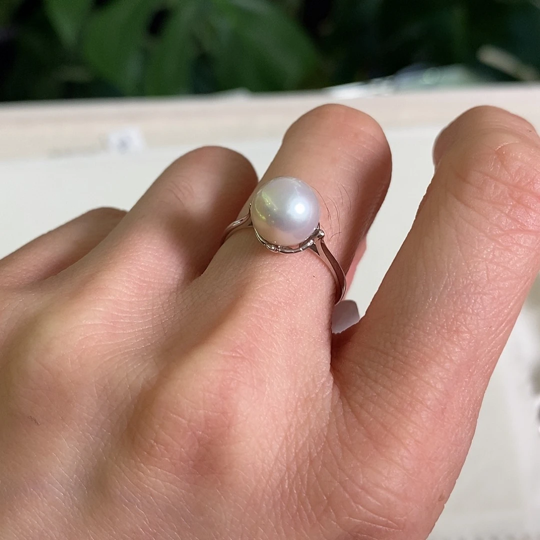 淡水珍珠戒指银S925镶嵌8.9mm