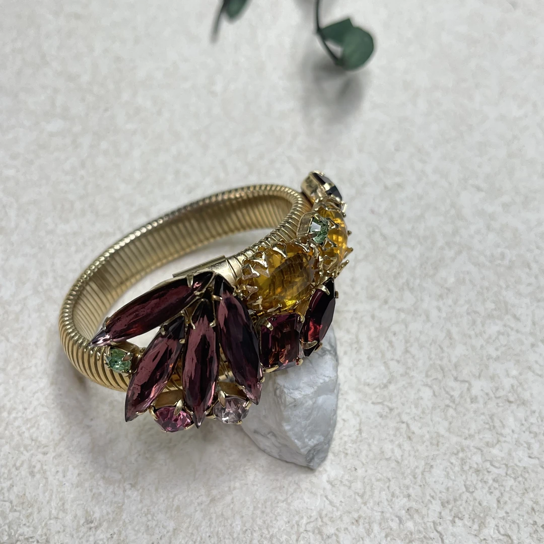 铜合金合成锆石手镯 【六六中古】孤品复古开口手镯as1578