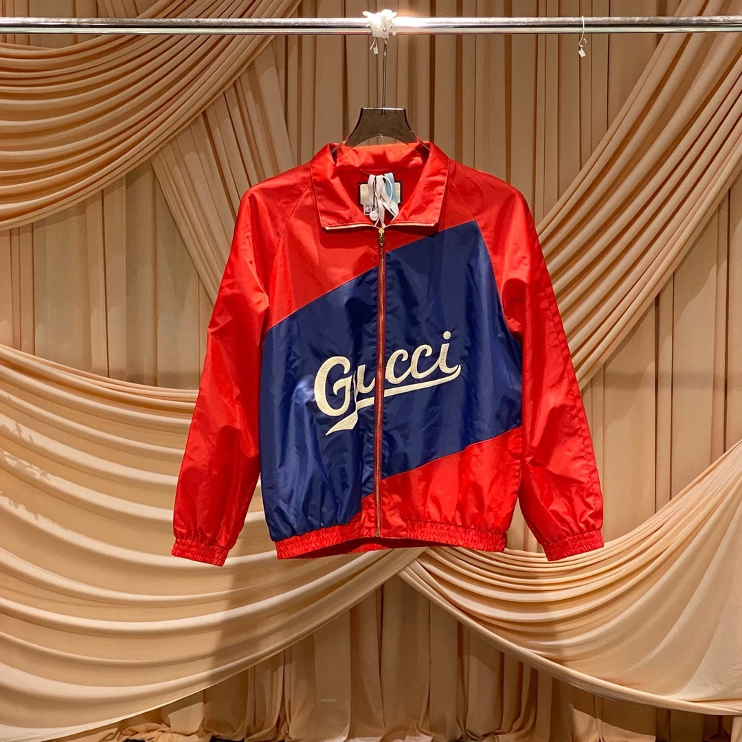 99新 GUCCI/古驰 Gucci红蓝拼色刺绣字母logo冲锋衣/44码/JM36231