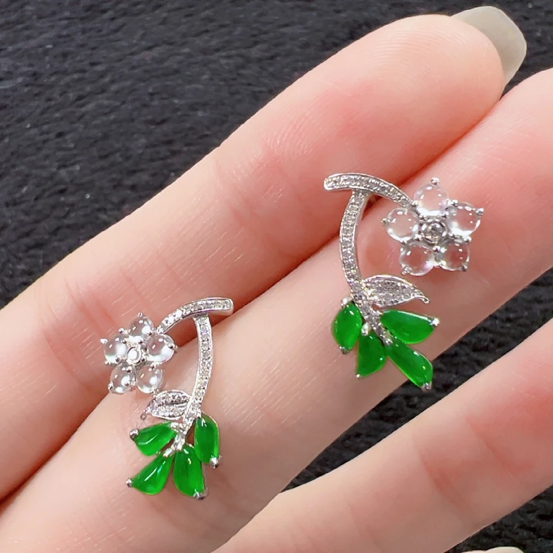 翡翠18K金镶嵌耳饰签收后24小时鉴赏期