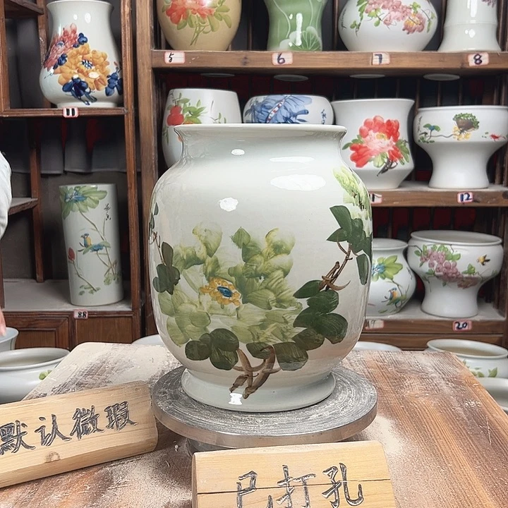 摆件冬瓜高27绿绿绿牡丹款新款陶瓷