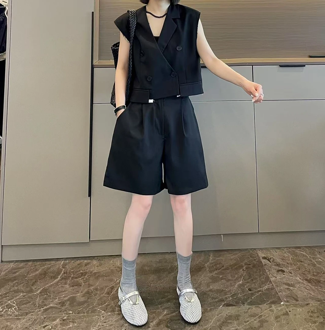 米可/MK-2141LJ【双排扣西装马甲五分裤套装】时尚夏季新款两件套