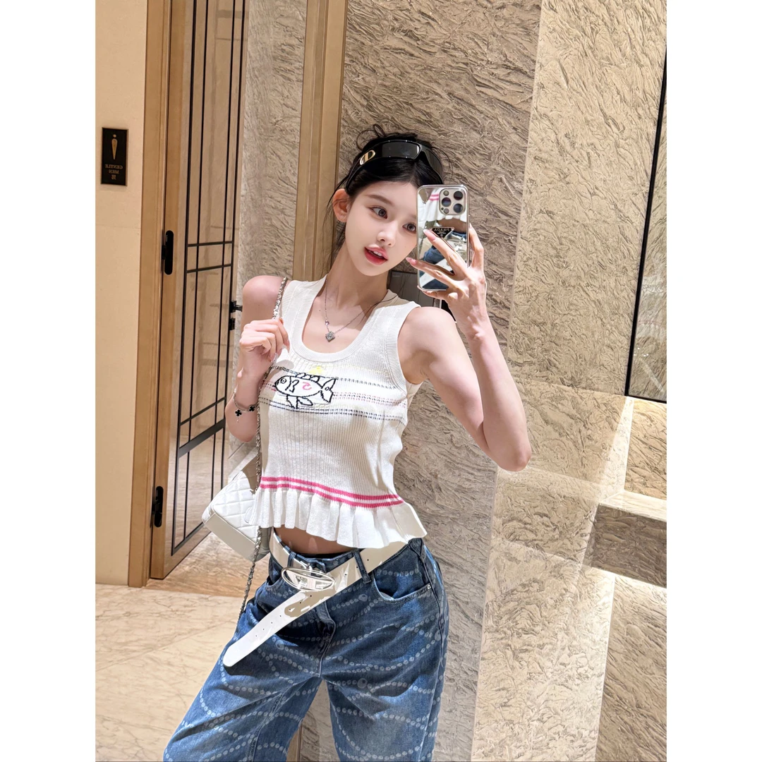 ULA LIMIT小鱼崽崽香家25c早春刺绣弹力包裹针织背心