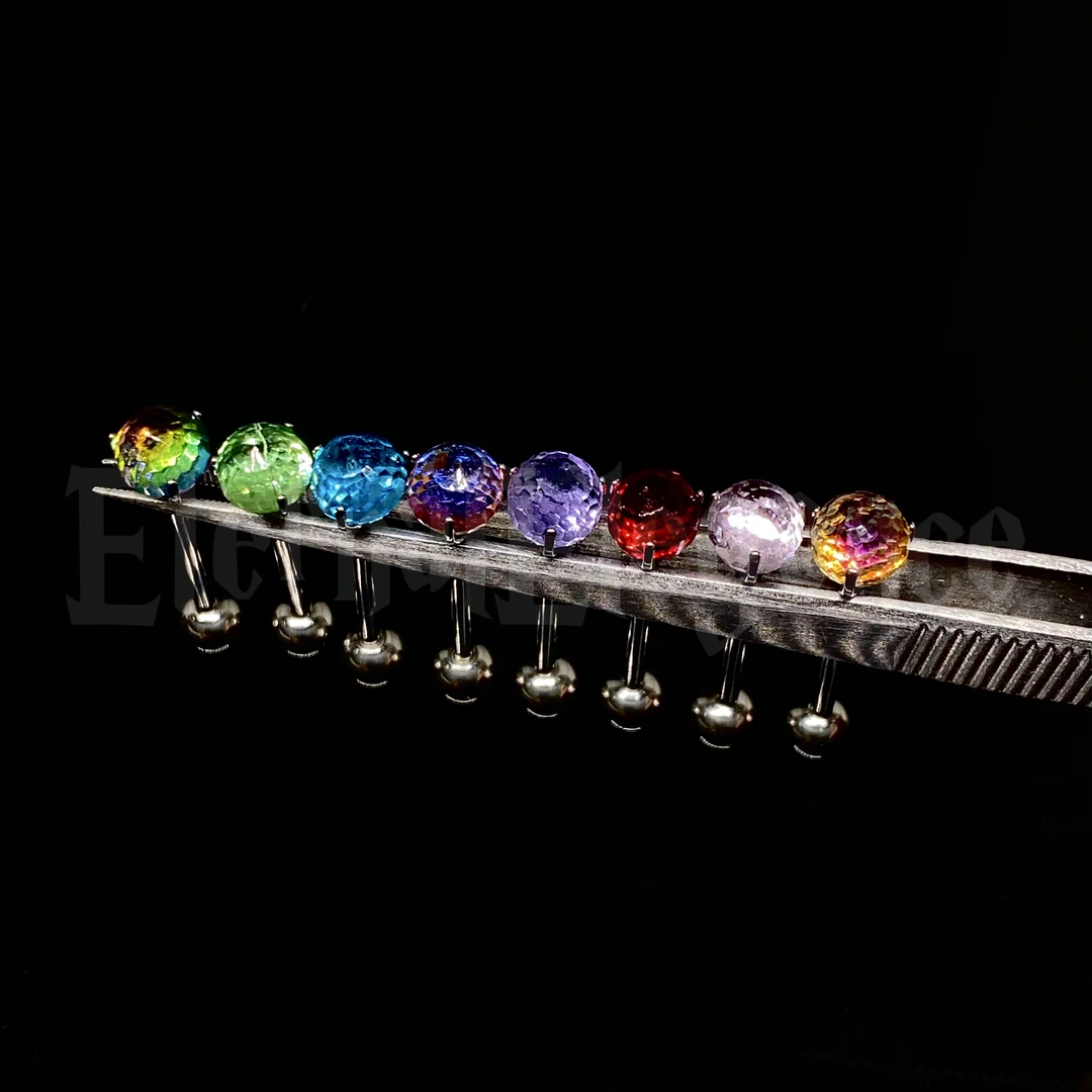 钛合金耳饰 ［舌钉款蹦迪变色灯球］6mm钛合金材质内螺纹牙口1.2