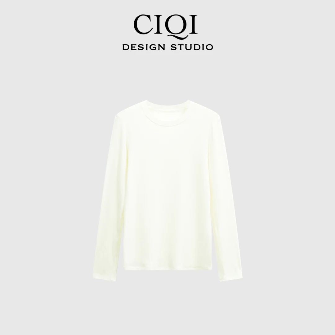 CIQI STUDIO 秋冬新款莱赛尔+绵羊毛圆领百搭打底针织羊毛打底J09