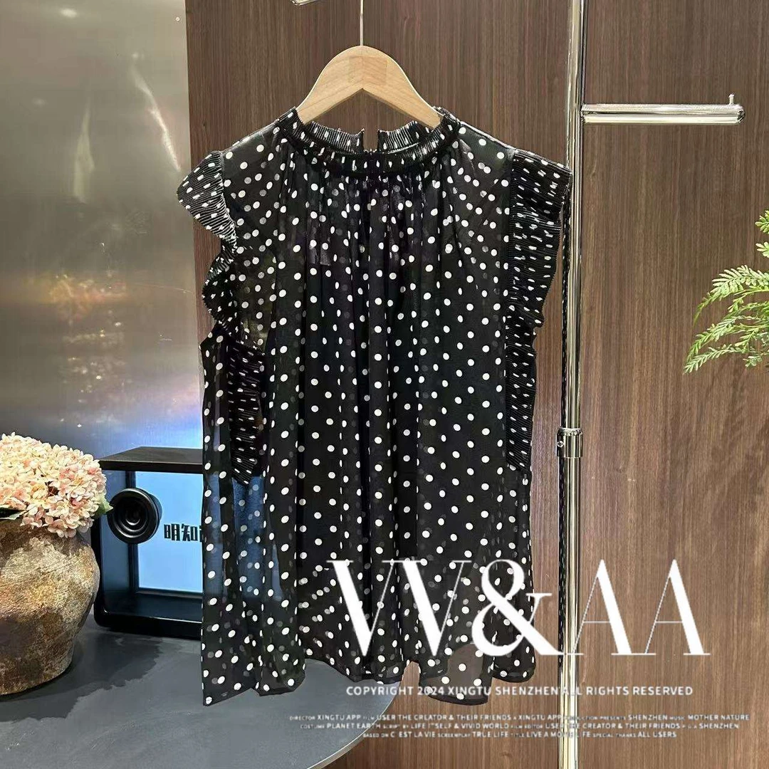 VV&AA 新款法式小众高级感波点小飞袖上衣+吊带 MK4079