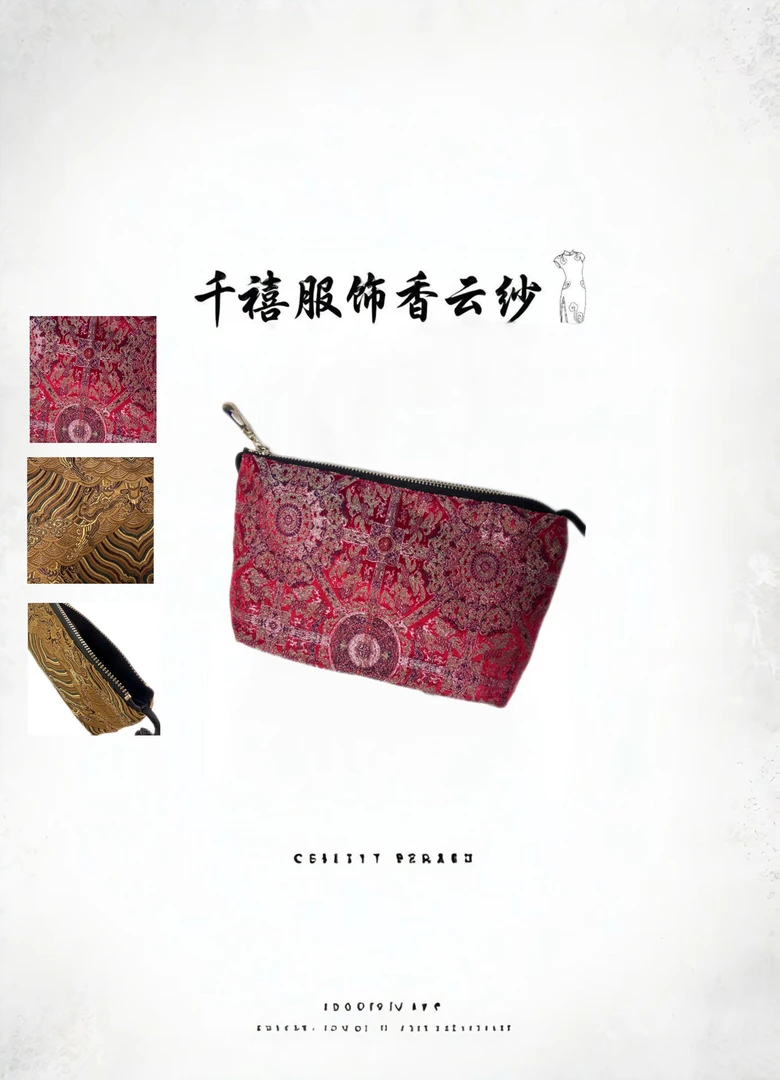 【千禧专属】5011时尚百搭休闲女士香云纱单肩绣花金丝便携手提包