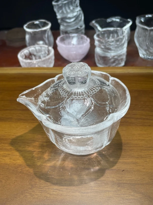 【达明】原矿水晶中式高档轻奢手工家用茶桌功夫茶具莲花盖碗