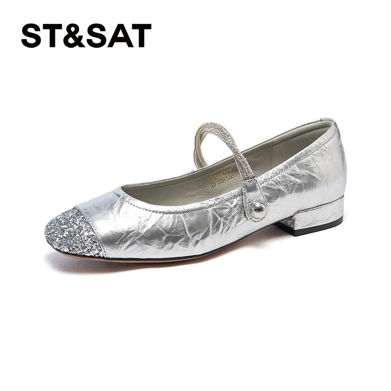 【星芒绮履】星期六时尚优雅气质闪钻低跟玛丽珍浅口单鞋1114