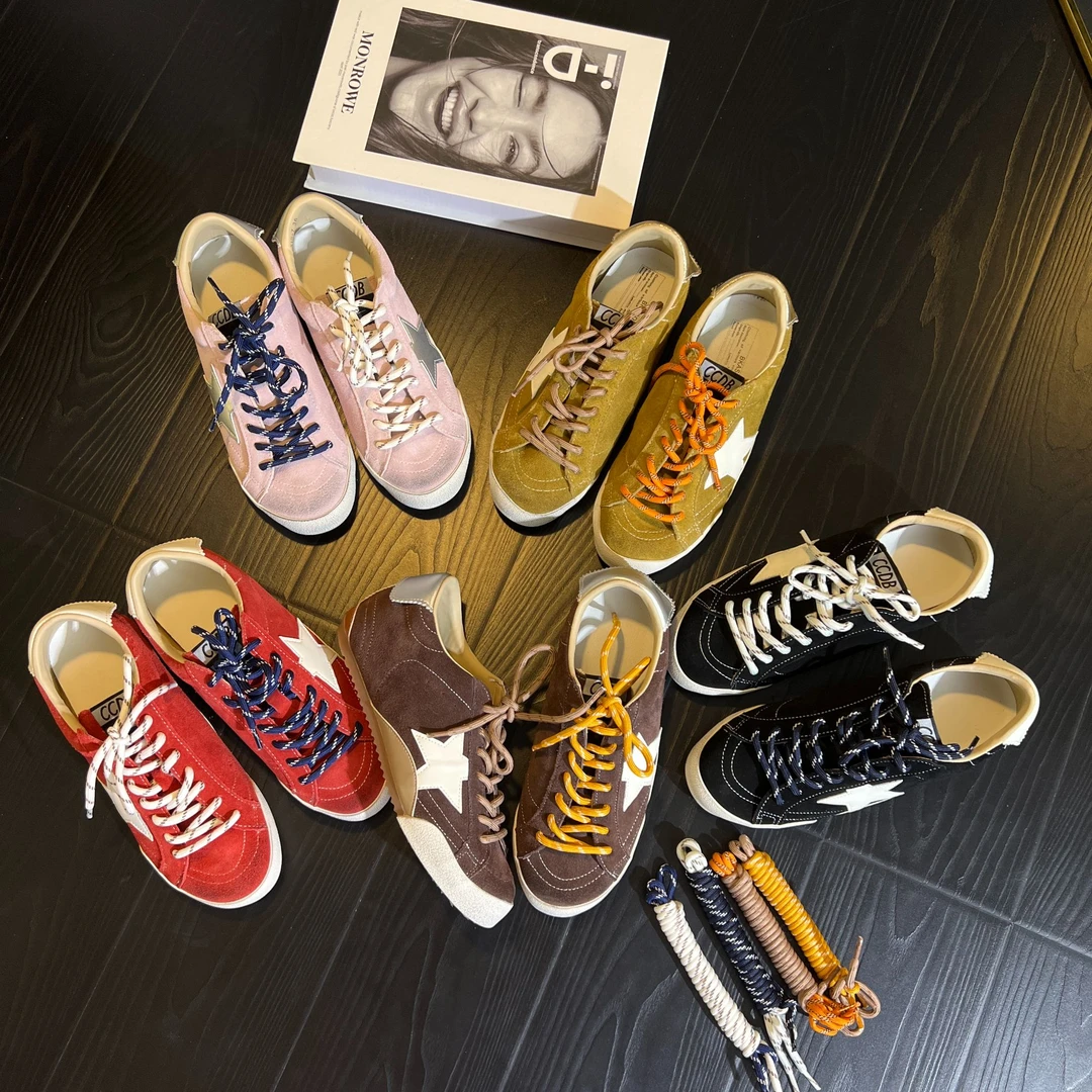 韩版真皮做旧星星鞋女款时尚鸳鸯鞋带百搭休闲鞋明星同款网红鞋子