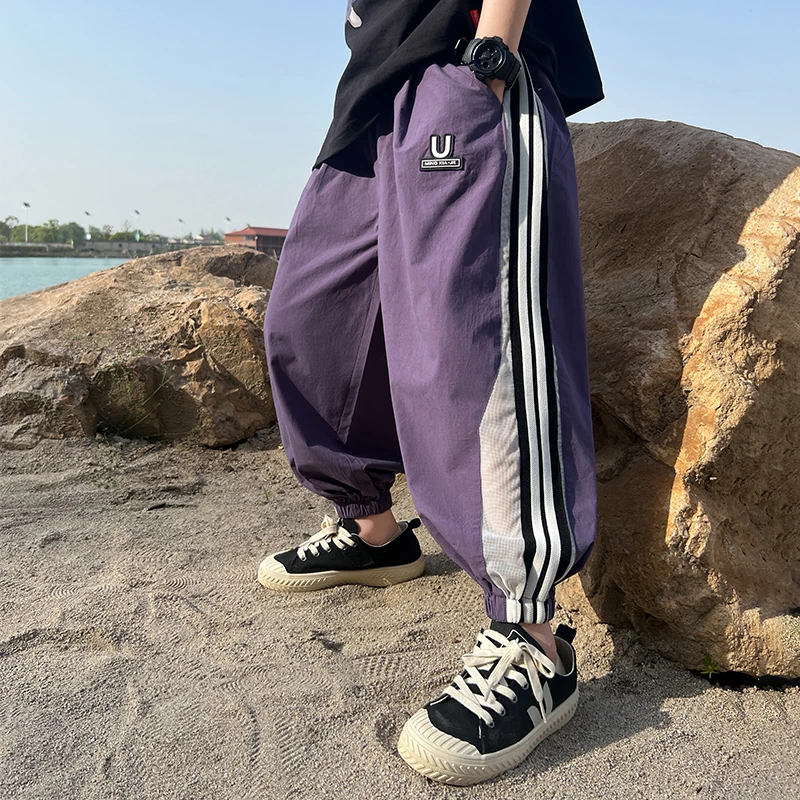 男童夏装拼色速干防蚊裤宽松2025大儿童新款裤子夏季薄款九分运动