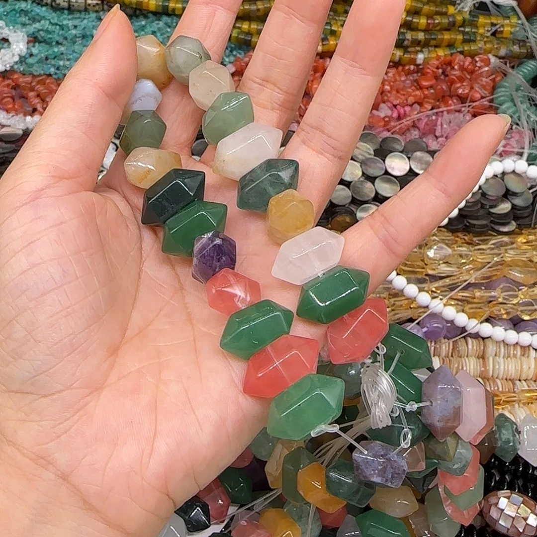 玛瑙/玉髓合金珠宝半成品多宝双尖9-18mm半条