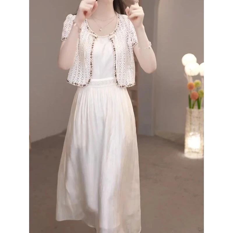 怡然气质轻奢新中式时尚套装2025夏季新款减龄显瘦两件套连衣裙