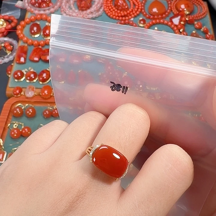 南红玛瑙银S925镶嵌戒指