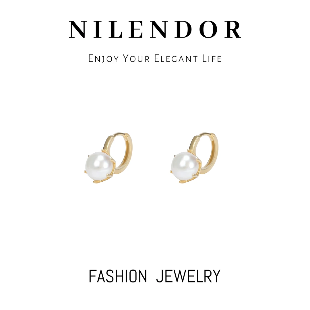 铜合金仿珍珠耳饰 ES-61通勤百搭时尚精致温柔风珍珠镶嵌金属耳环