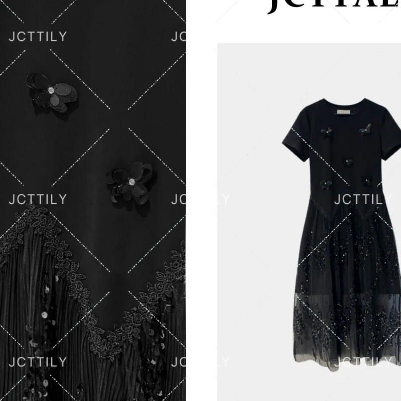 JOJO-小众大码女装气质蕾丝拼接微胖显瘦连衣裙JC-A2914