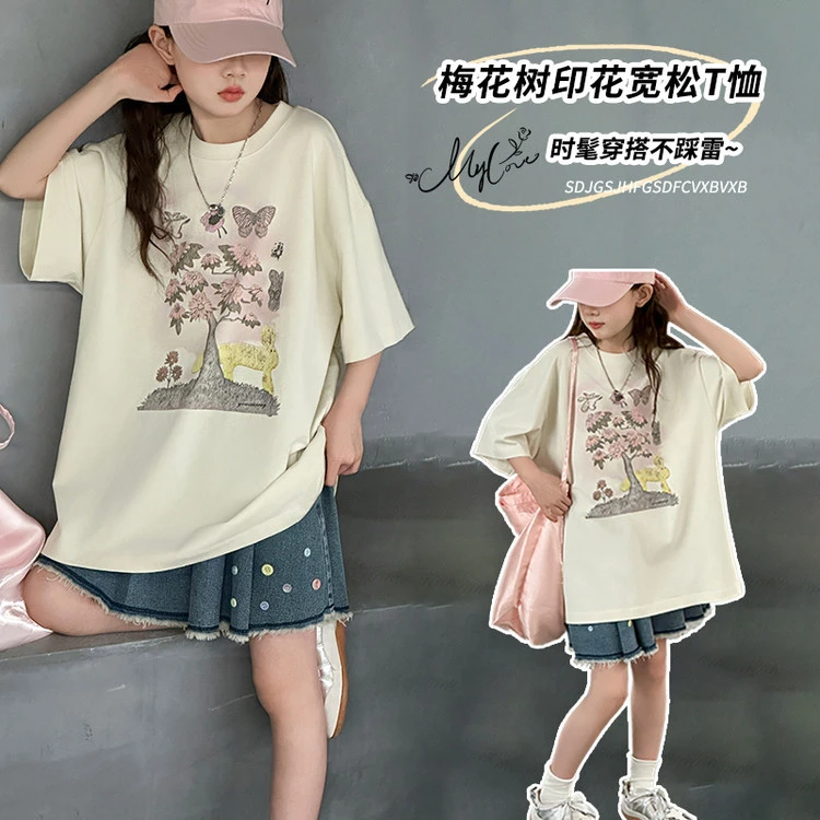 女童短袖T恤夏装2025新款儿童夏季纯棉上衣女孩半袖体恤衫MKX5076