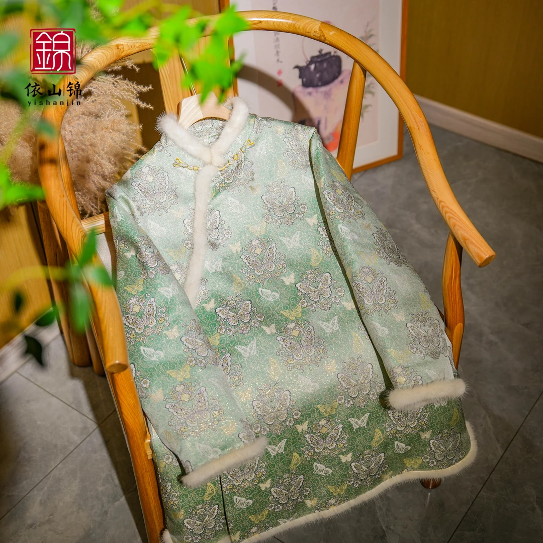 【10月8日】【蝶婉风清】100桑蚕丝国风加厚水貂加厚长款外套24L0145