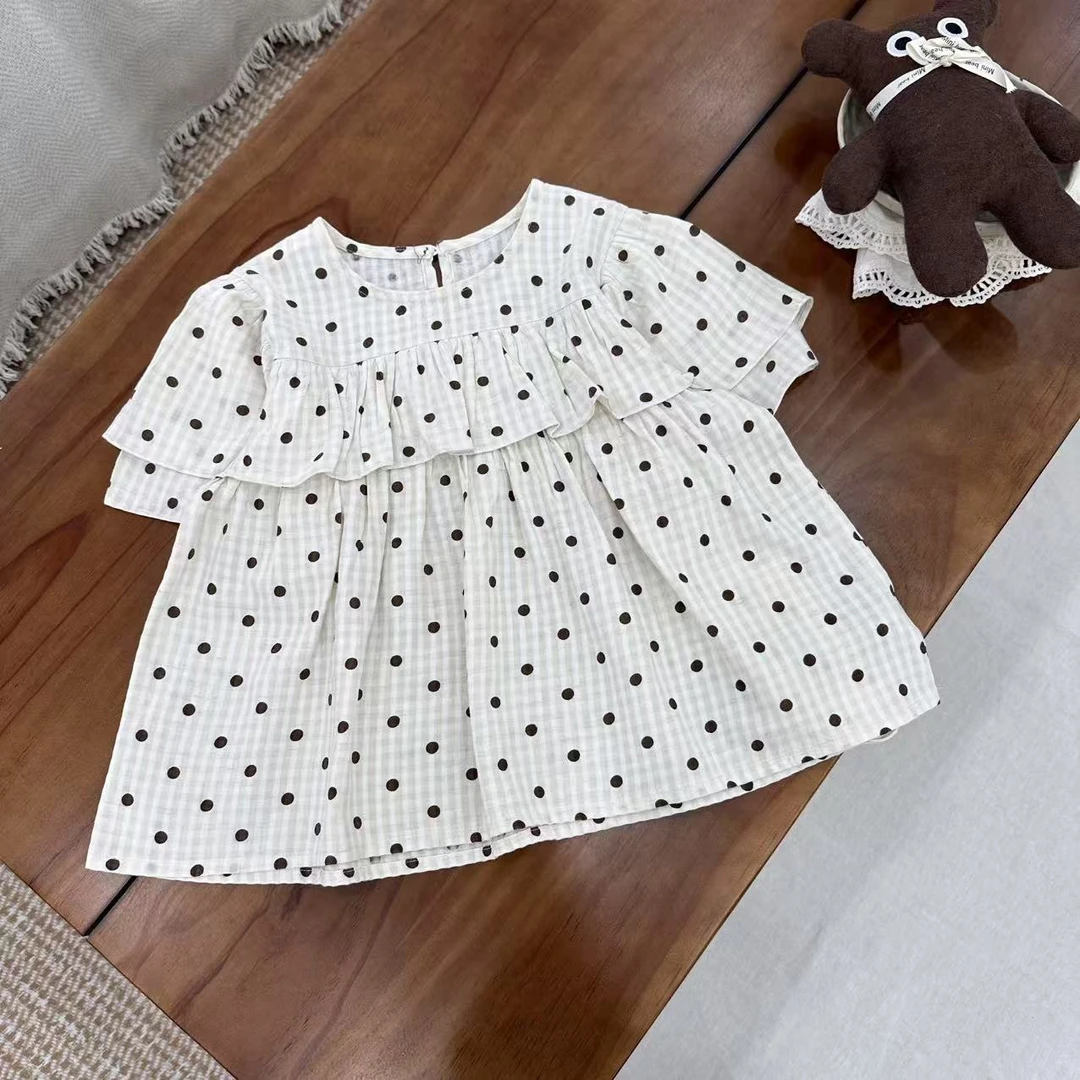〖姐姐家〗2025夏款儿童萌娃穿搭双层波点娃娃衫衬衫26516