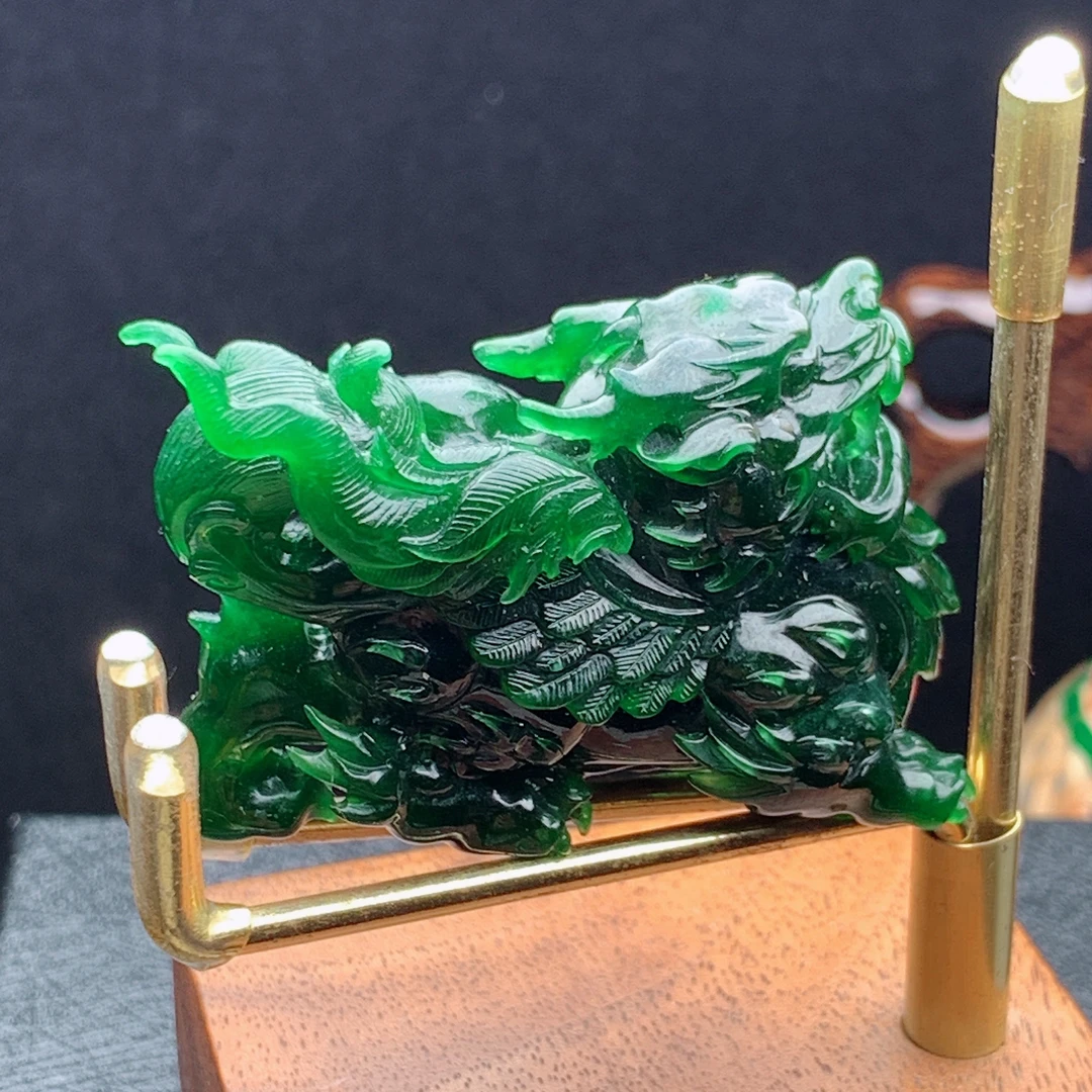 天然翡翠Ａ货墨翠老蓝水立体霸气招财貔貅大师级手工精雕50*32*17