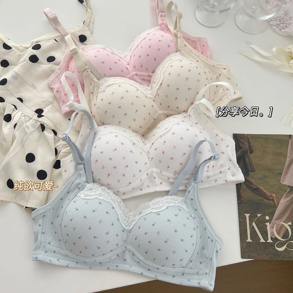 甜美樱花薄款微聚拢小胸少女文胸学生舒适透气防下垂无钢圈内衣女