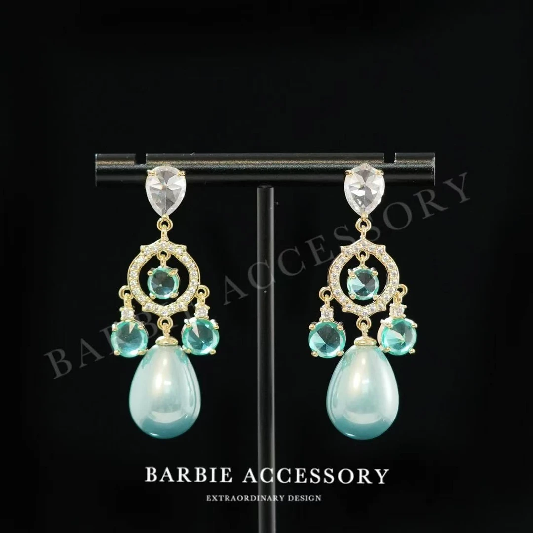 铜合金合成锆石耳饰 【蓝柔星河】时尚轻奢设计款高级绝美百搭耳环